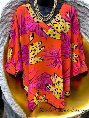 Orange Tropical Multi-Colored Flowy Top