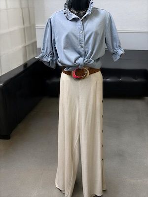 Ruffle Short Sleeve Chambray Denim Top