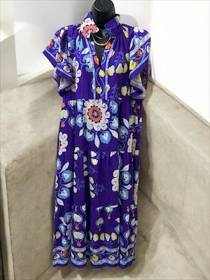 Grape Floral Long Dress w/Border