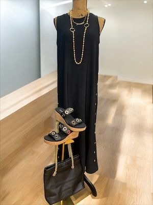 Long Black Knit Dress w/Gold Buttons