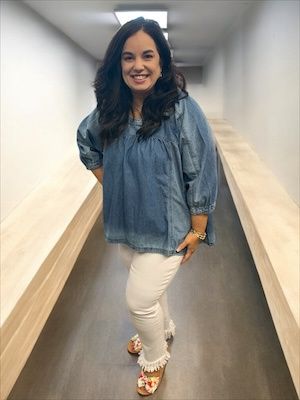 Mineral Washed Denim 3/4 Sleeve Top