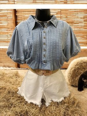 Denim Pleated Top