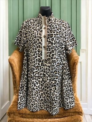 Leopard Dress with Tan Trim