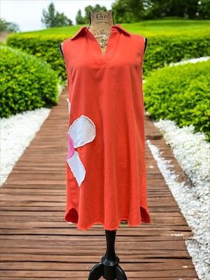 Tangerine V-neck Dress With Flower