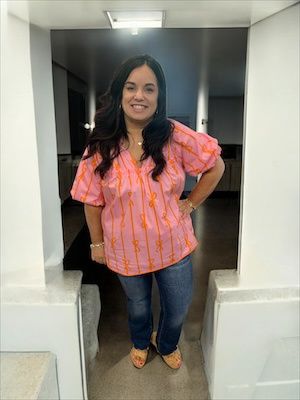 Pink/Orange Stripe Bow Plus Top