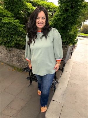 Sage Top With Rainbow Trim Plus