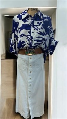 Navy/White Print Button Front Top
