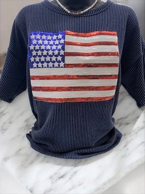 Navy Sequin Flag Top