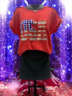 Red Ribbed USA Top