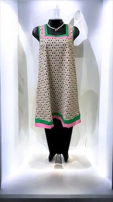 Navy Dress Floral With Pink/Green Trim