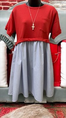 Solid Knit/Stripe Layered Dress