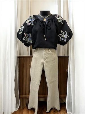 Black Top w/flower patch stars on sleeve