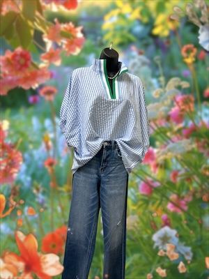 Oversized Striped Half Collar Top