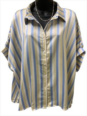 Blue/Tan/White stripe silky top