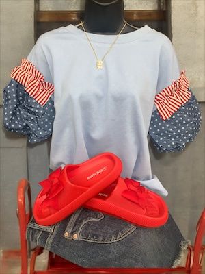 Puff Sleeve W/ Stars and Stripes Blue  Top