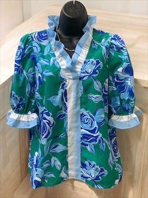 Colorblocked Ruffle Floral Print  Bright Green