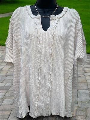 Khaki SS Textured Rib Top