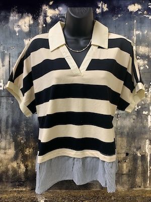 Black/Cream Rugby Stripe Top