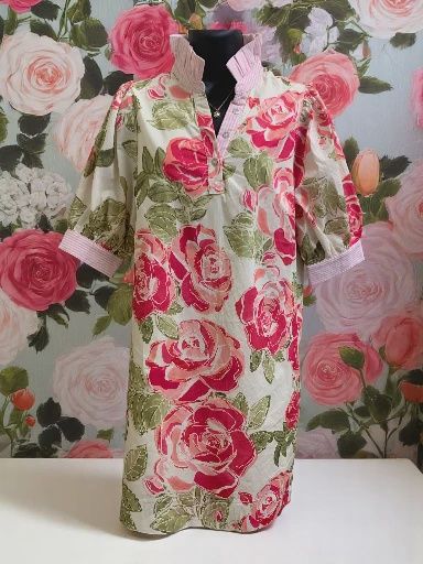 Pink Mix Floral With Stripped Collar Dress