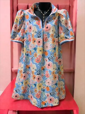 Pink/Blue Floral Print Dress Plus