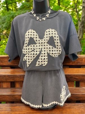 Charcoal Knit Bow Shorts