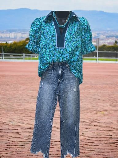 Floral Navy Smocked Top