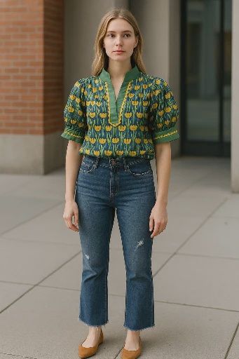 Green Tulip Print Top