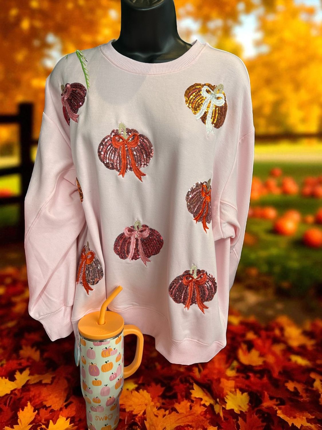 Sarah Sparkly Pumpkin Bow Sweatshirt