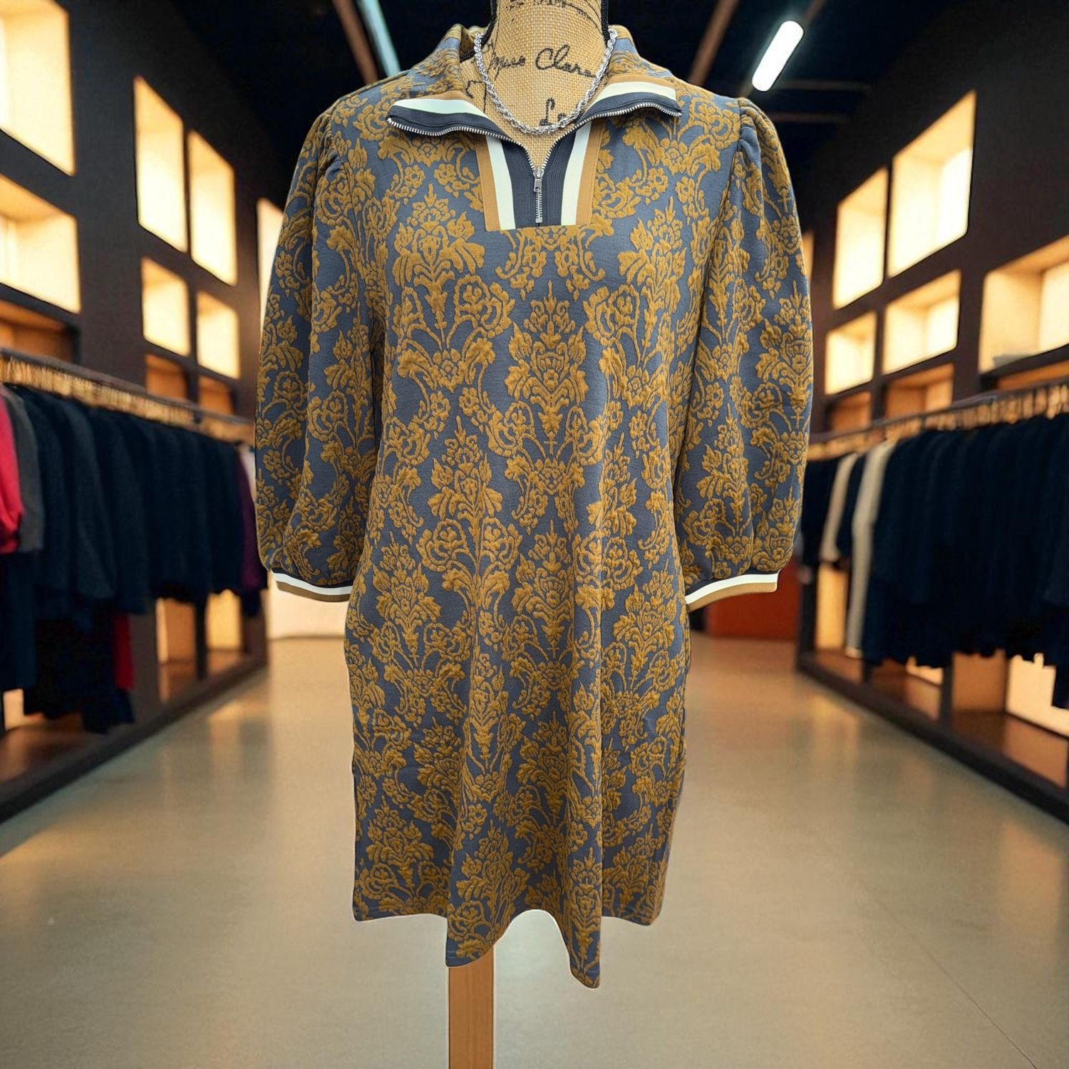 Toffee/Gray Print Knit Dress