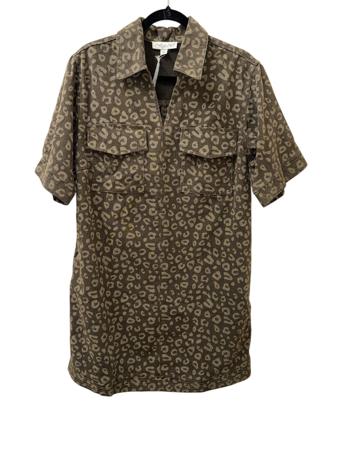 Washed Animal Print Collared Dress
