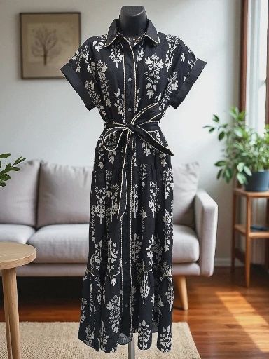 SS Floral Print Long Dress W/ Belt
