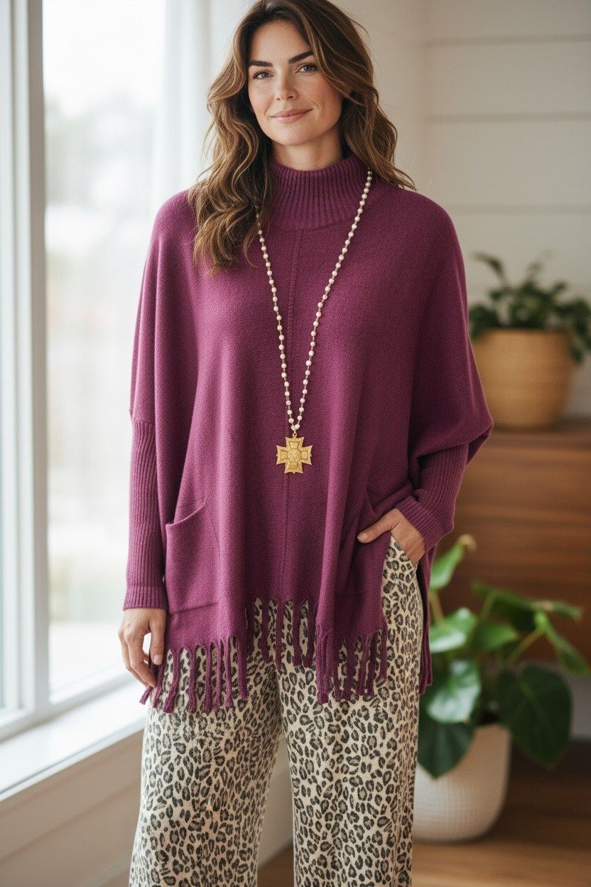 Heavenly Luxe Flowy Mock Neck Fringe Sweater
