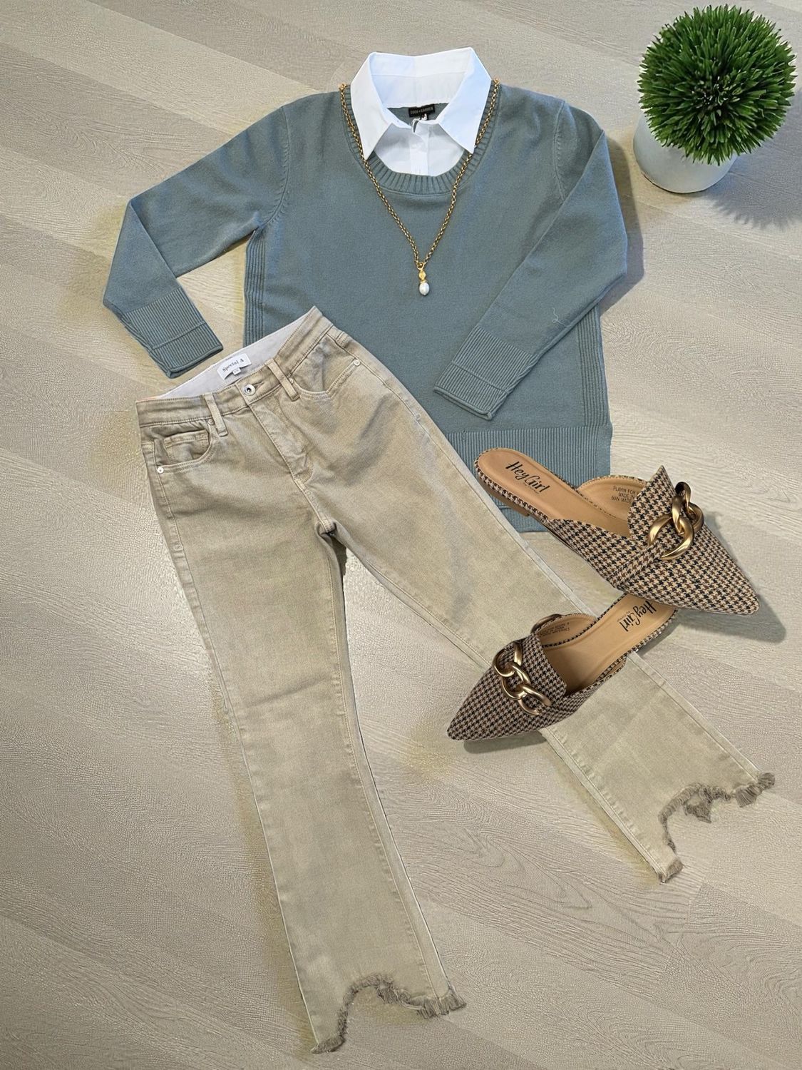 Heavenly Luxe Crew Neck Sweater W/ Woven Collar