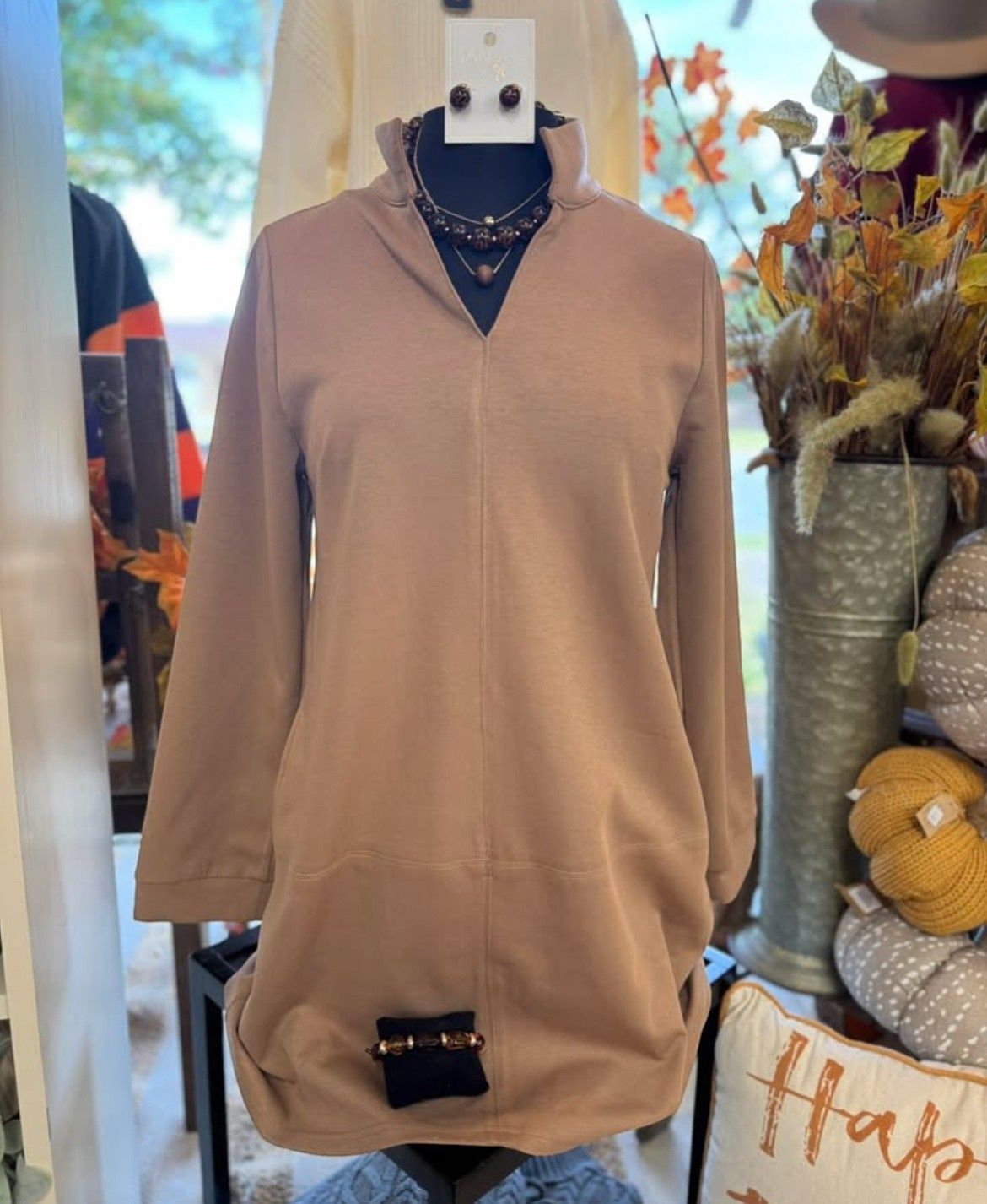 Long Sleeve Solid Mocha Dress