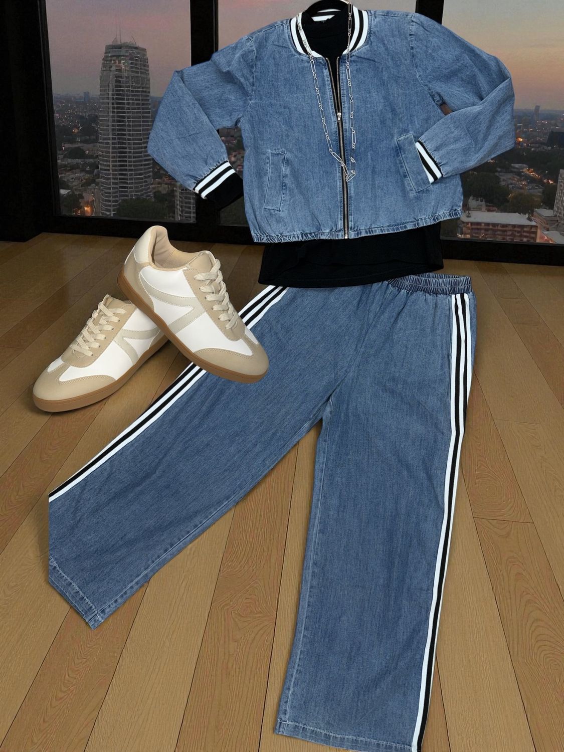 Denim Jacket W/ Stripe Detail