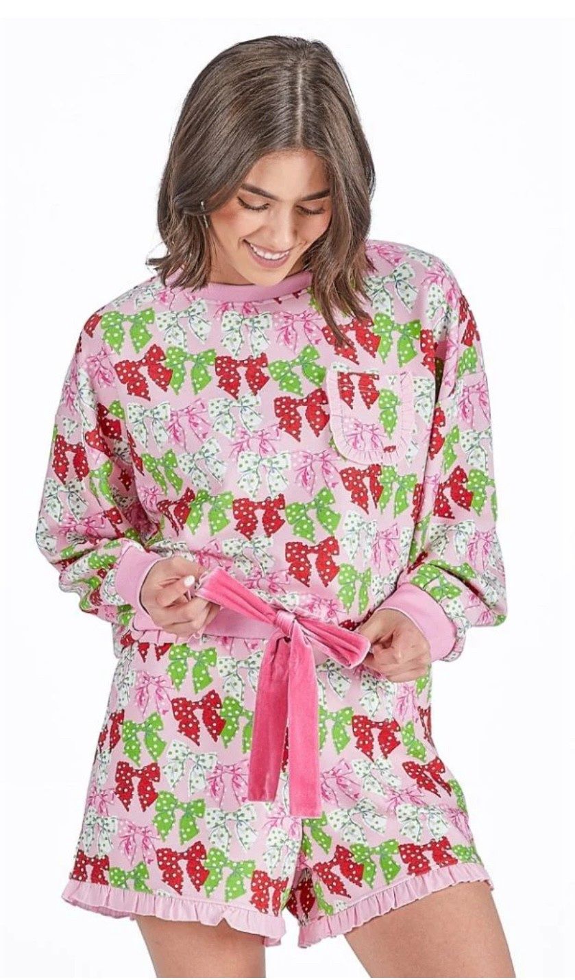 Pink Ruffle Dot Bow PJ Set