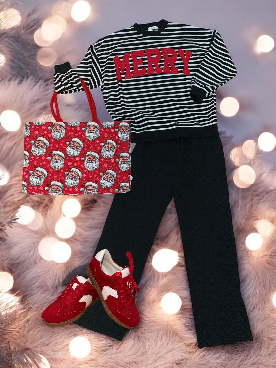 White &amp; Black Stripe Merry Sweatshirt