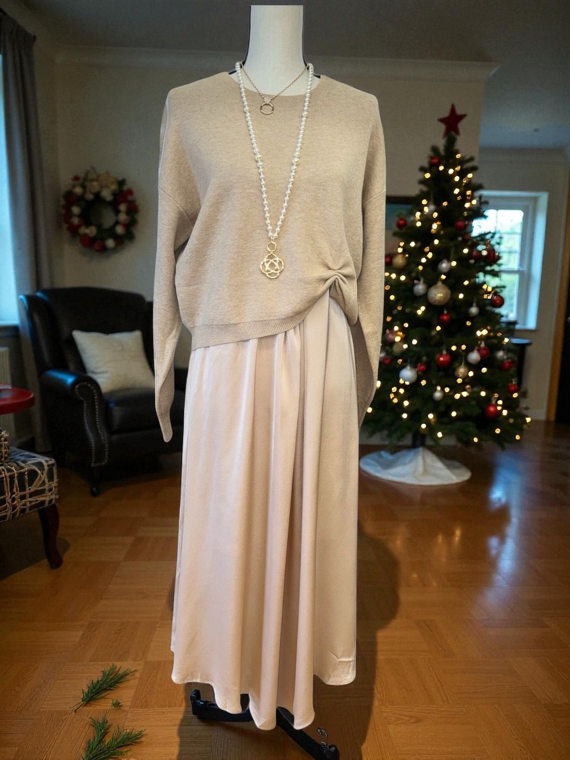 Champagne Dress With Sweater