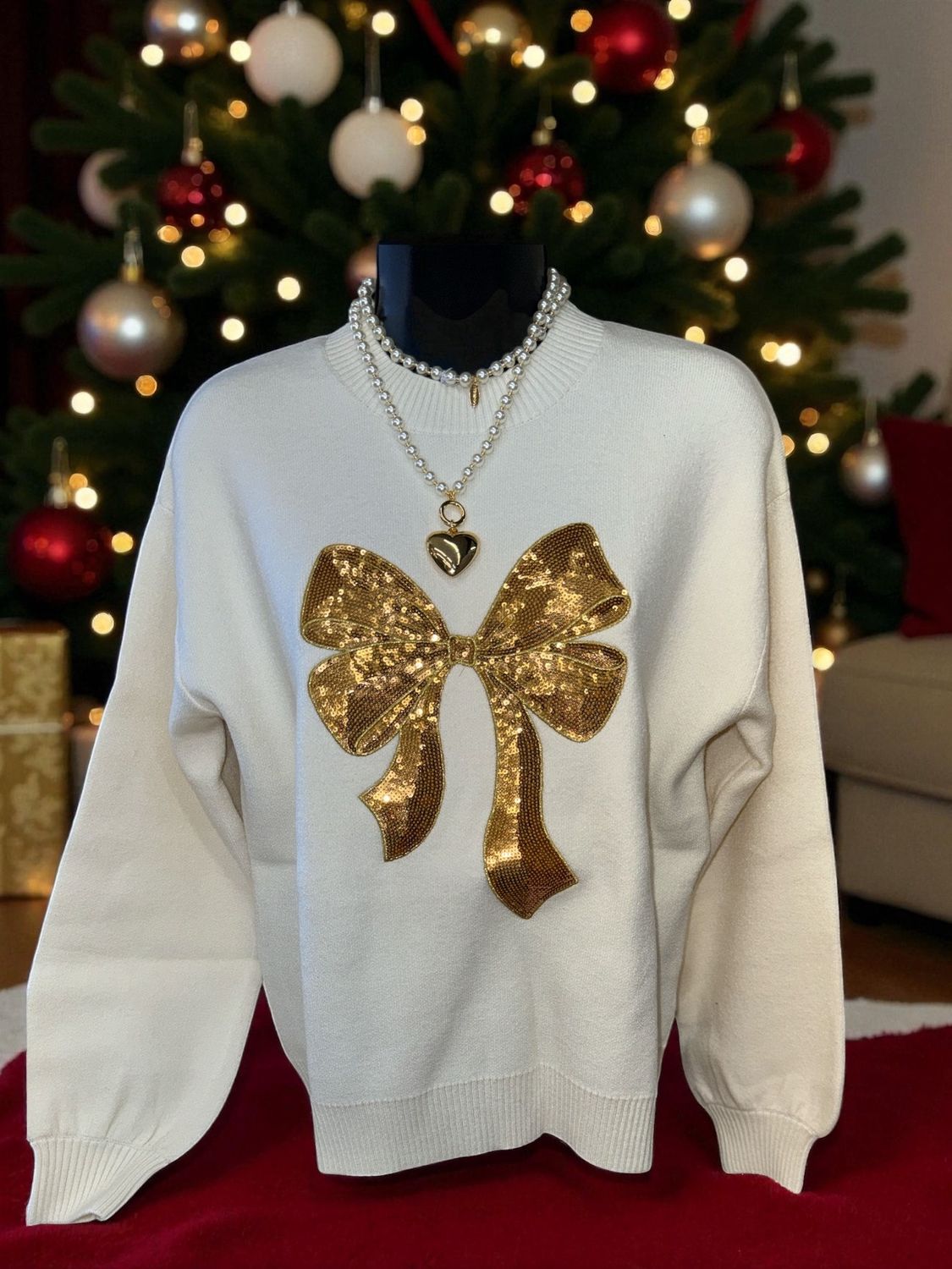 Gold Bow Cream Sweater