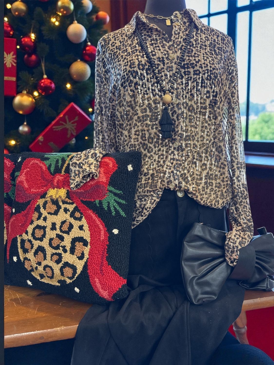 Button Down Leopard Glitter Shirt w/camisole