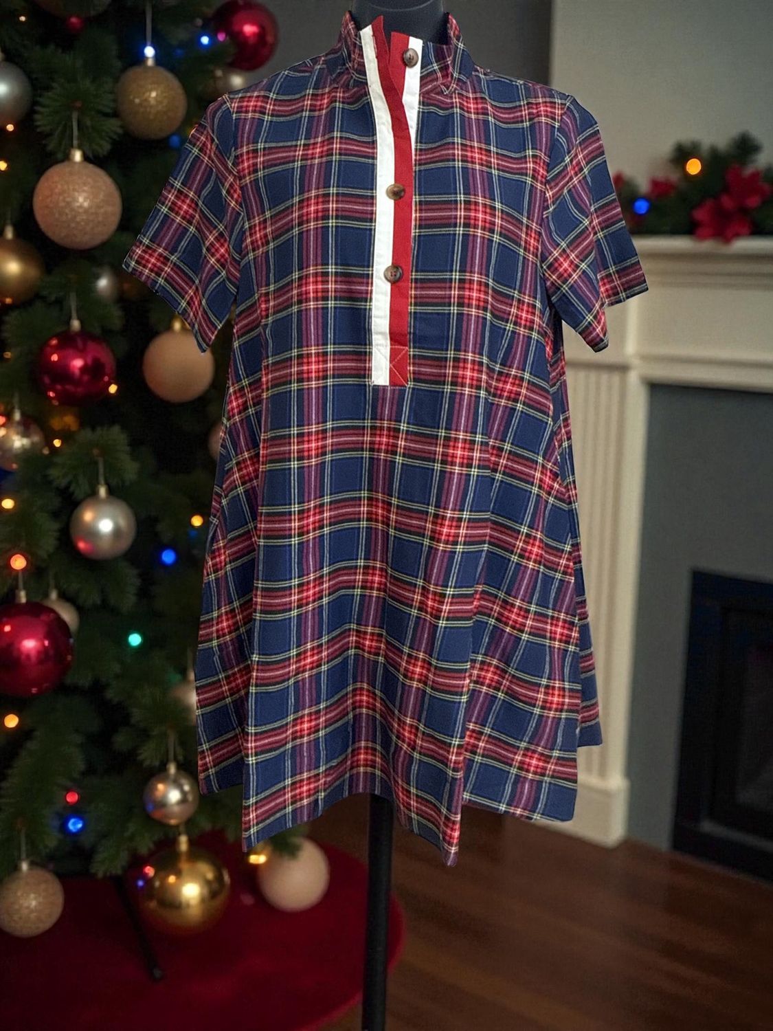 Navy Plaid Dress