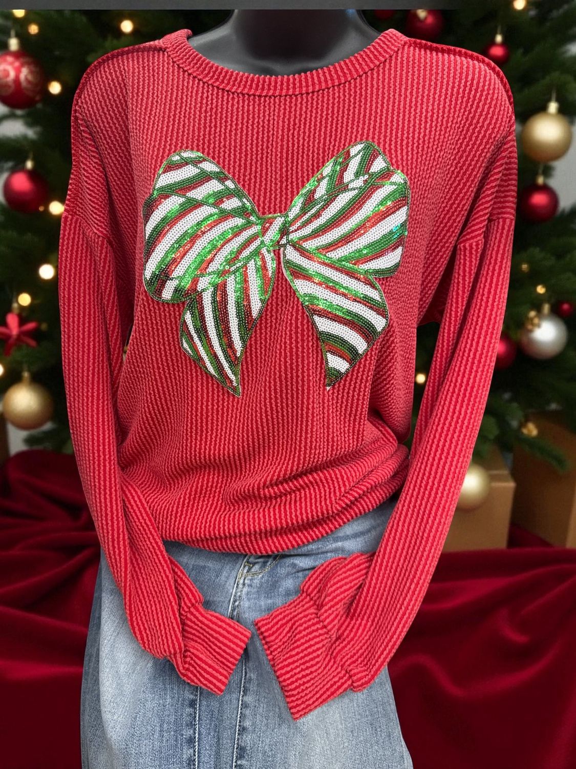 Red Christmas Sweater with Bow