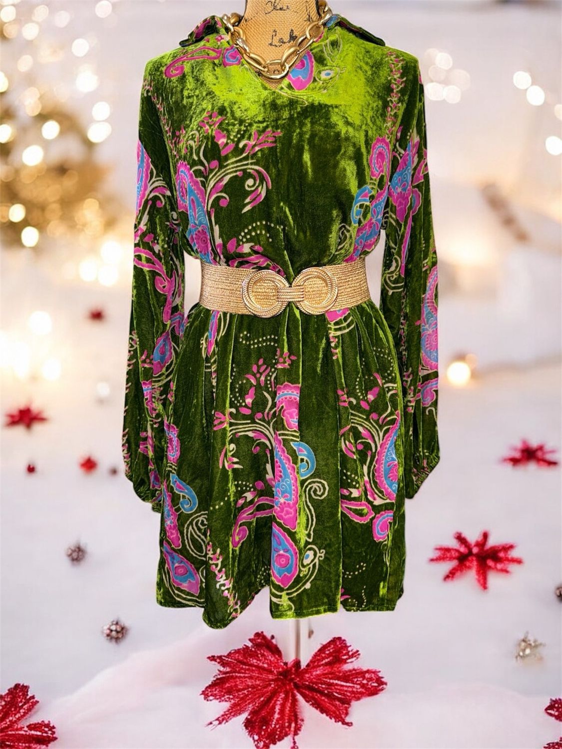 Pink Paisley Print Velvet Dress