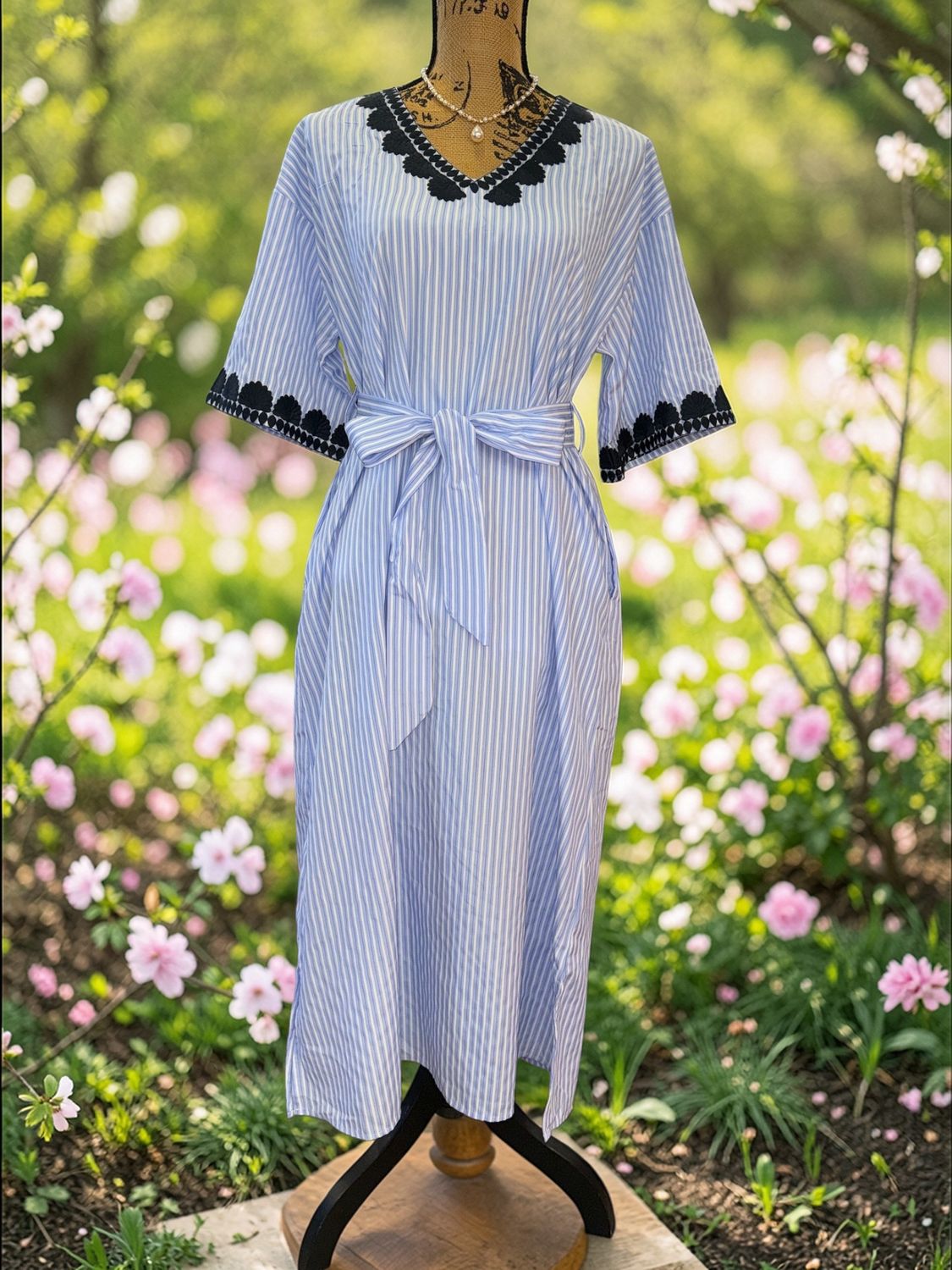 Long Striped Dress W/ Belt Detail