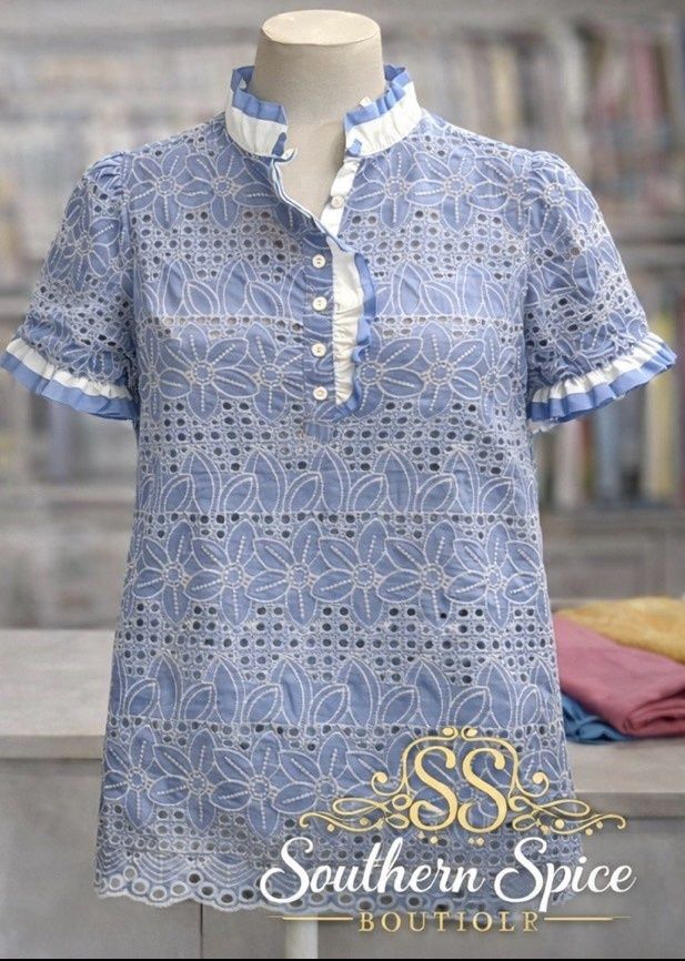 Periwinkle Dress with Eyelet Overlay