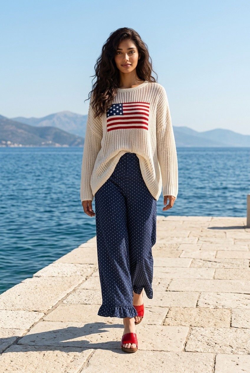 American Flag Cream Sweater