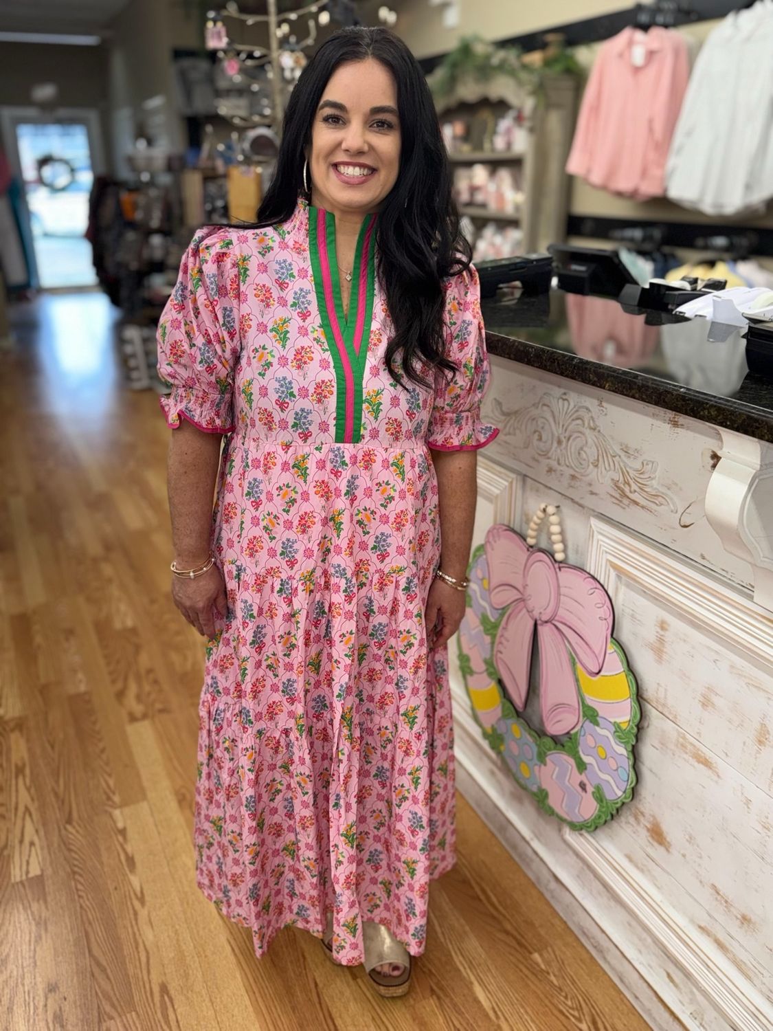 Long Pink Floral Dress