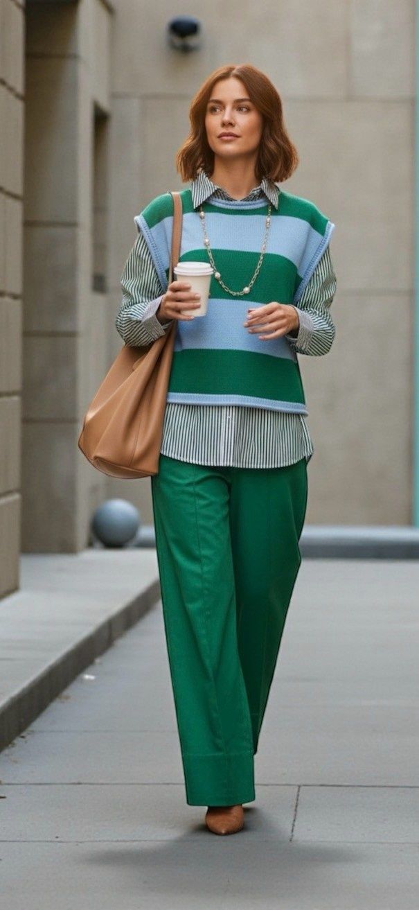 Sleeveless Green &amp; Blue Stripe Sweater