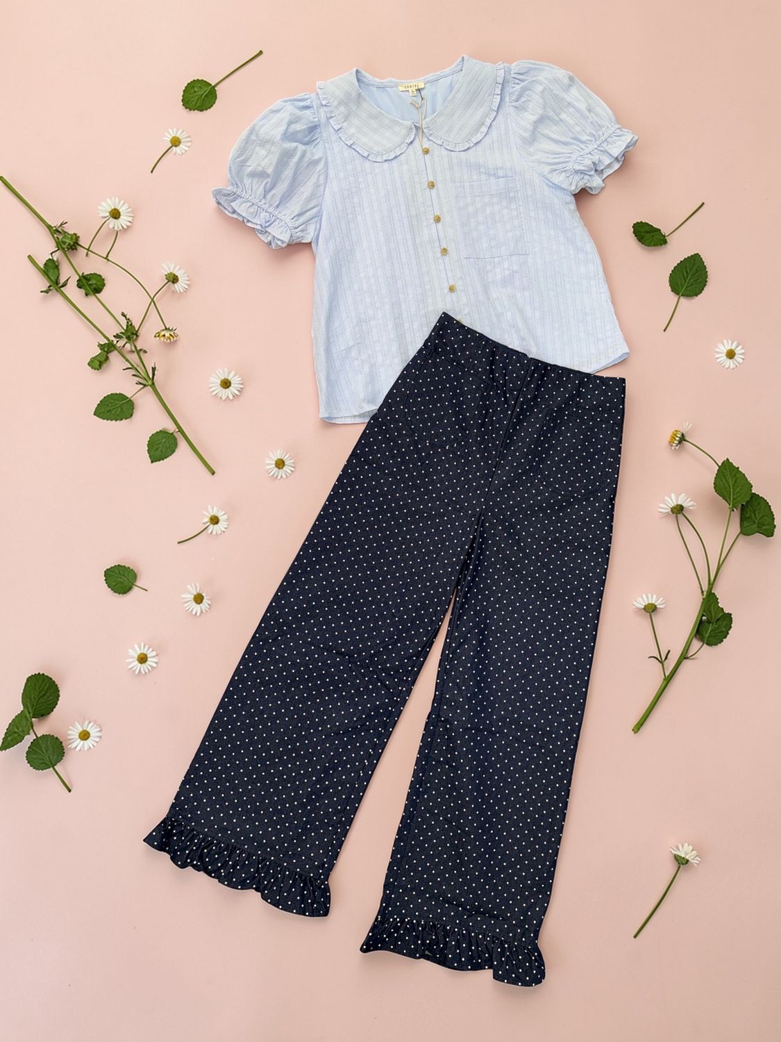 Colette Cropped Ruffled Hem Wide Leg Pants