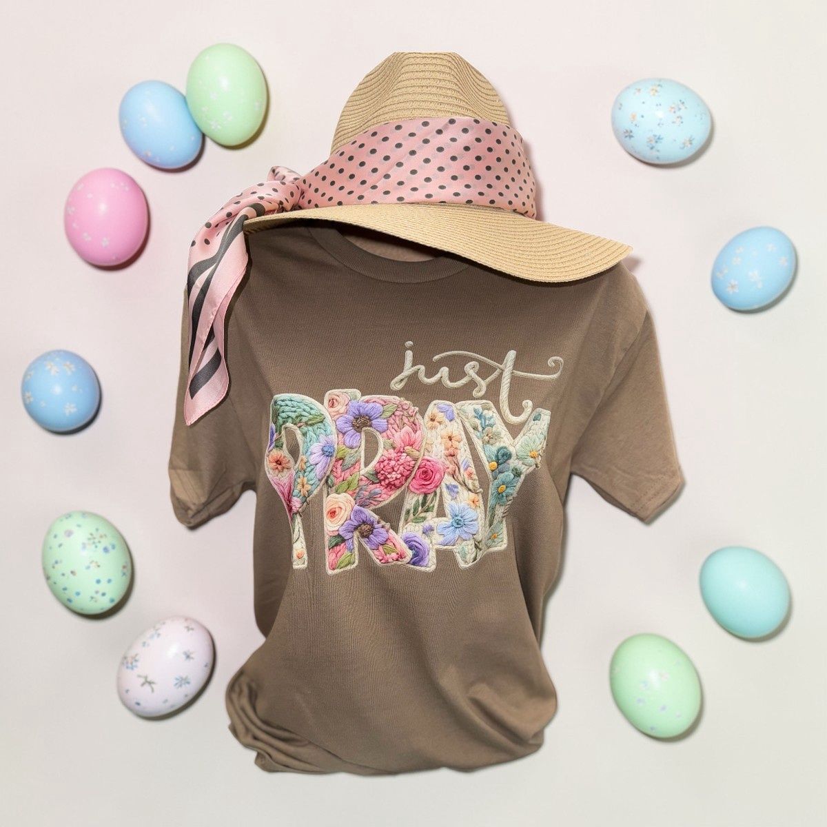 Faux Embroidered Pray T Shirt